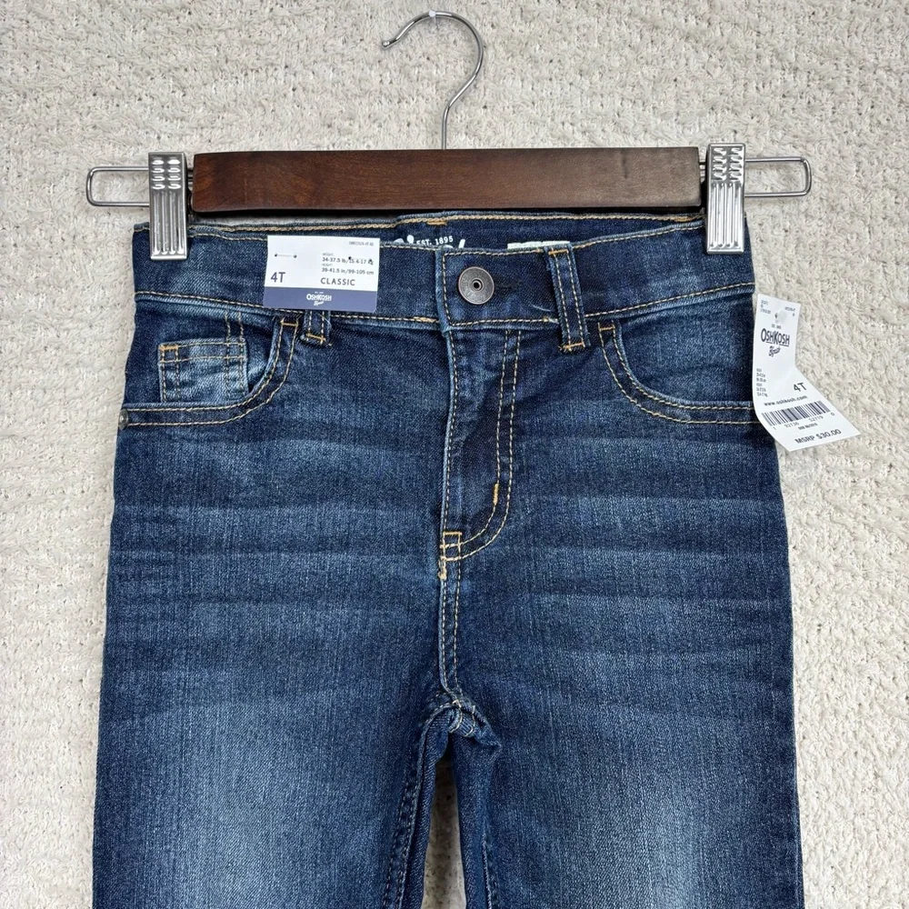 B'gosh Jeans Boys 4T Blue‎ Adjustable Waist Whiskered Classic Straight Leg Denim
